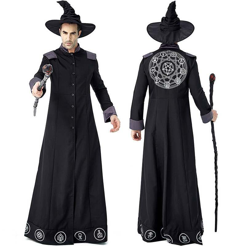 Halloween Wizard Cosplay Costumes Gothic Magic Long Robe for Party